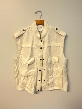 By Anthropologie Utility Pocket Vest in Cream small NWT